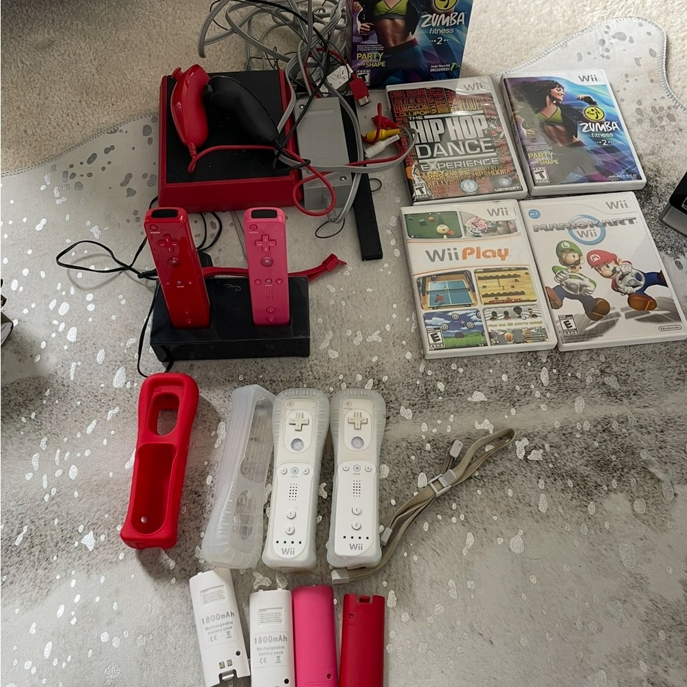Nintendo Red and White Wii Console with Accessories